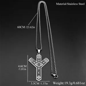 Collar de cruz runa Algiz Vikinga para hombre en acero inoxidable plateado pulido