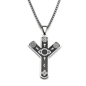 Colgante Vikingo de acero inoxidable con runa Algiz y símbolos Vegvisir nórdicos