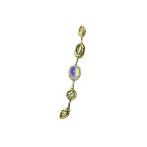 Elegant gold geometric long pendant with iridescent moonstone and micro-set cubic zirconia