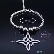 Zweilagiges Edelstahl-Boxkettchen-Armband mit einem keltischen Hexenknoten-Anhänger