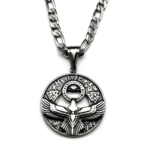 Collar con colgante redondo símbolo Ankh egipcio vintage con águila y runas