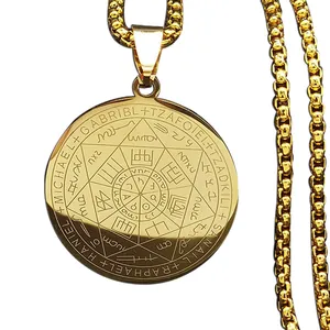 Golden Seven Archangels seal pendant necklace in stainless steel with polished finish