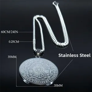 Silver stainless steel Seven Archangels necklace with 35mm seal pendant and 60cm chain