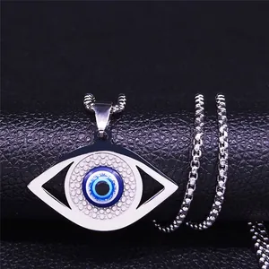 Collar de Colgante de Ojo Turco de Acero Inoxidable Amuleto de Protección Nazar Joyería para Hombre Mujer Cadena de Caja