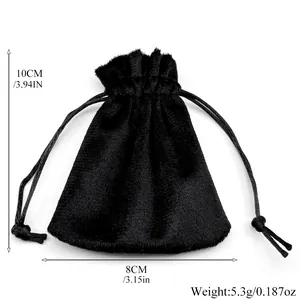Black velvet drawstring jewelry pouch 10x8cm for gift packaging and small storage