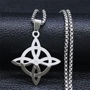 Collar con Colgante de Nudo de Bruja de Acero Inoxidable para Mujeres y Hombres Joyería Wicca de Nudo Celta Vintage Regalo de Amuleto Protector