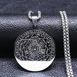 Seven Archangels Seal necklace in silver stainless steel with Solomon sigil pendant