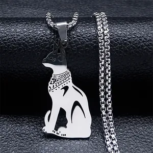 Vintage Antike Ägyptische Bastet Katze Göttin Anhänger Halskette Edelstahl Schmuck Für Damen Herren Poliert Tier Geschenk