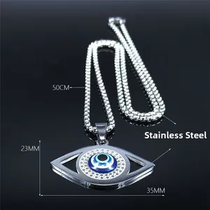 Edelstahl Evil Eye Anhänger Halskette mit blauem Zentrum und 50cm silberner Boxkette