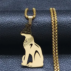 Goldene ägyptische Bastet Katzen-Halskette aus Edelstahl mit poliertem Finish