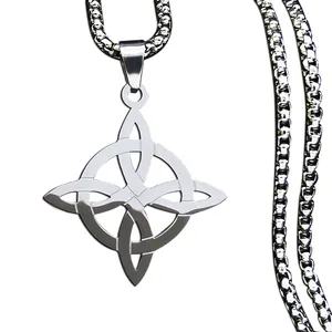 Collar con colgante de nudo de bruja celta en acero inoxidable pulido con cadena box