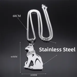 Poliertes altägyptisches Bastet-Katzen-Anhänger-Halskette aus Edelstahl mit 60cm Kette