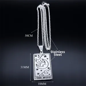 Collier pendentif carte de lune tarot en acier inoxydable avec chaîne de 50cm
