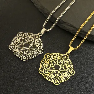 Pentagram Levensboom Hanger Halsketting Roestvrij Staal Box Ketting Mystieke Alchemie Symbolen Religieuze Sieraden Voor Unisex