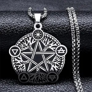 Collar de Colgante de Pentagrama Árbol de la Vida de Acero Inoxidable Vintage Gótico Símbolo Alquimia Joyería Unisex