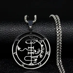 Hommes Acier Inoxydable Rune Collier Ajouré Astaroth Sigil Pendentif Vintage Wiccan Occulte Bijoux Poli Acier Chaîne Colliers