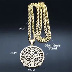 Golden stainless steel St. Benedict Medal pendant necklace with 50cm cuban chain