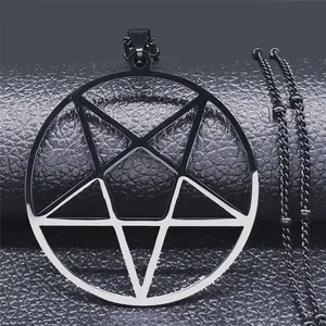 Gothic-Punk-Halskette mit schwarzem Edelstahl-Pentagramm-Anhänger und Gliederkette