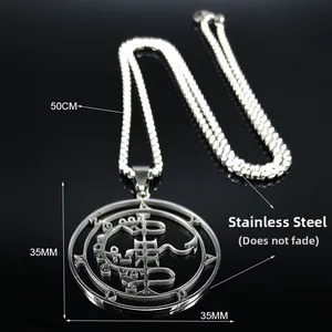 Collier avec pendentif Sigil de Lilith en acier inoxydable poli et design rond de 35mm