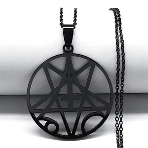 Gothic Stainless Steel Pendant Necklace Inverted Pentagram Cross Number Six Hundred Sixty Six Jewelry Men Women Punk Style