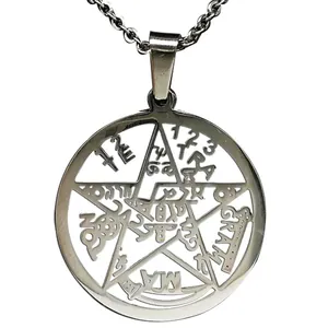 Retro roestvrijstalen Tetragrammaton pentagram hanger ketting met mystieke gravure