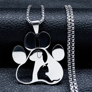 Stainless Steel Hollow Paw Print Necklace Cat Dog Silhouette Pendant Jewelry Minimalist Animal Footprint Gift For Women Men