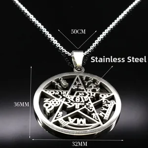 Roestvrijstalen pentagram hanger ketting met hol cirkelvormig design op zwarte achtergrond