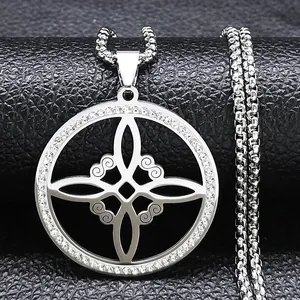 Gothic Edelstahl Hexenknoten Anhänger Halskette Für Herren Damen Keltischer Knoten Rund Zirkonia Box Kette Schmuck