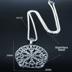 Nordic Viking Vegvisir compass pendant necklace in stainless steel with 60cm chain