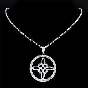 Gotische Silber-Halskette aus Edelstahl mit keltischem Knoten und funkelnden Kristallen