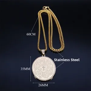 Ovale goldene Edelstahlkette mit spanischem Vaterunser und Kreuzanhänger an einer 60cm Kette