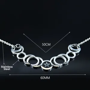 Stainless steel witchcraft necklace with crescent moons and pentagram pendant 60mm