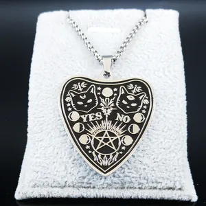 Gothic Edelstahl Herz Anhänger Halskette Für Damen Herren Spirit Board Katze Mond Stern Pentagramm Ja Nein Hexen Schmuck