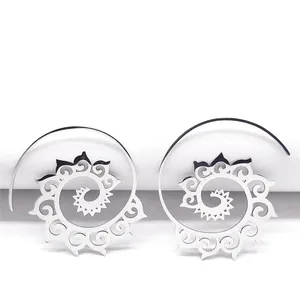 Boucles d'oreilles bohèmes ethniques en acier inoxydable argenté avec spirale évidée