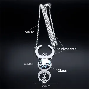 Collier triple lune avec monture en acier inoxydable et pendentif en verre marbré