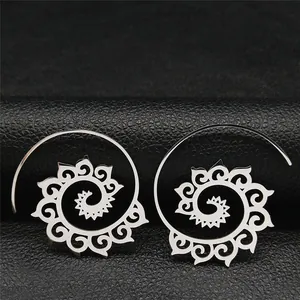 Boucles d'Oreilles Pendantes en Spirale en Acier Inoxydable Ethnique Bohème pour Femme Boucles d'Oreilles Vintage Tribal Mandala Géométrique Florales Bijoux Cadeau