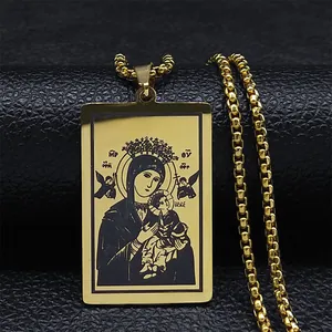 Vintage Jungfrau Maria Jesus Christus Religiöser Anhänger Halskette Edelstahl Veneziakette Christlicher Schmuck Für Herren Damen