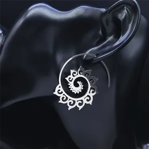 Boucles d'oreilles créoles mandala en acier inoxydable style tribal pour femme