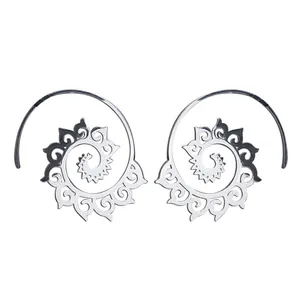 Boucles d'oreilles spirales bohèmes en acier inoxydable argenté ajouré ethnique