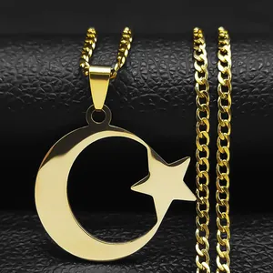 Collar Vintage de Acero Inoxidable Con Colgante de Media Luna y Estrella Oro Plata Joyería de Moda Unisex