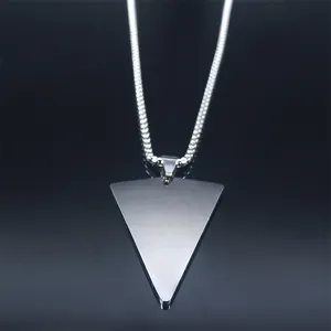 Polished silver stainless steel triangular pendant necklace with sleek bead chain links