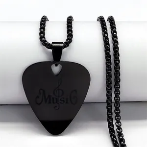 Music Note Guitar Pick Pendant Necklace Stainless Steel Jewelry For Men Women Rock Music Lovers Gift Black Silver Gold