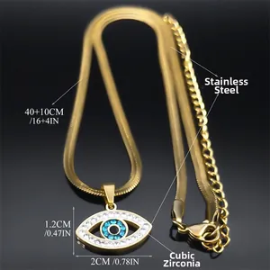 Gouden Evil Eye ketting van roestvrij staal met blauwe steentjes en slangenketting