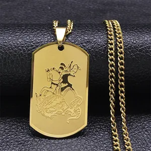 Vintage Stainless Steel St Michael Archangel Pendant Necklace For Men Women Gold Silver Saint George Dragon Religious Jewelry