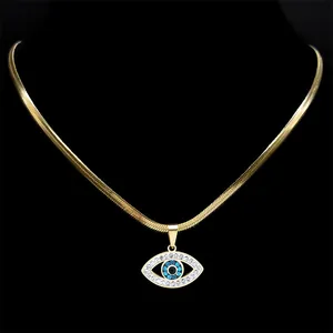 Roestvrij Staal Boze Oog Hanger Halsketting Voor Vrouwen Verguld Blade Ketting Turks Blauw Oog Strass Amulet Sieraden