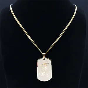 Vintage St. Michael Archangel necklace in gold-plated stainless steel on a black display