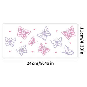 Detail van 24x11cm UV DTF transfersticker met roze vlinders en hartjes patronen