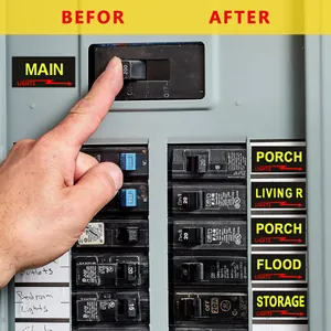 Detailed comparison of color-coded breaker box labels before and after application