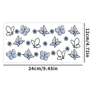 Adesivo UV DTF con farfalle blu e fiori per bicchieri da 16oz e decorazione tazze