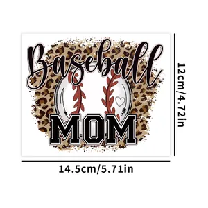 Autocollant UV DTF pour verre 16oz avec motif Baseball Mom et imprimé léopard stylé